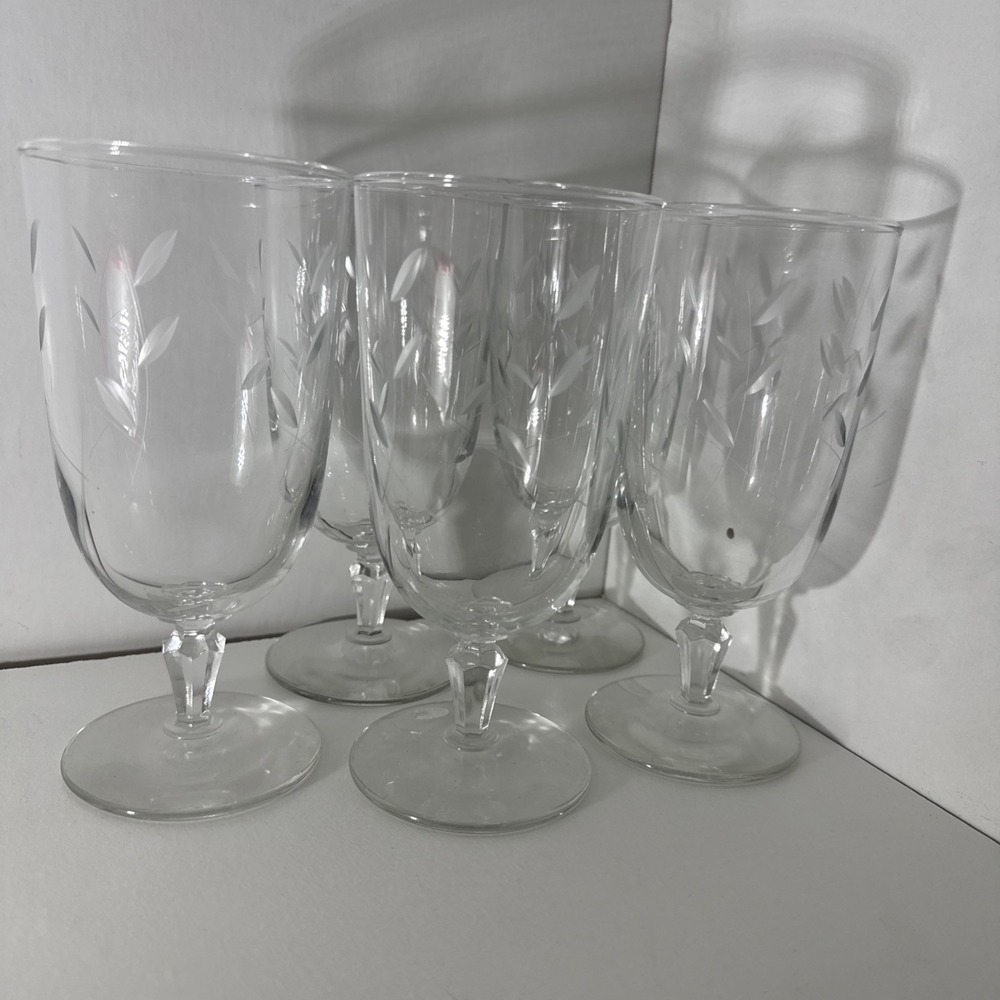 LIBBEY WINDSWEPT ETCHED ICE TEA GLASSES SET OF 5 Goblet MCM